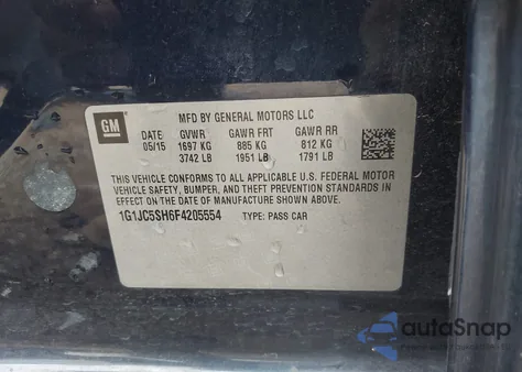 2015 Chevrolet Sonic Lt Auto z USA, uszkodzony, nr VIN 1G1JC5SH6F4205554